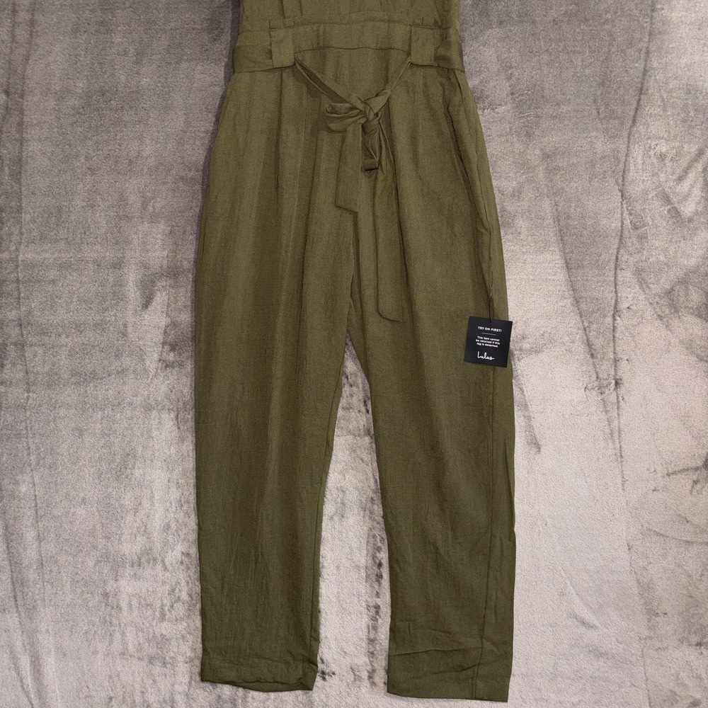 Lulus In the City Surplice Jumpsuit Womens Medium Olive Green Lined Sleeveless - Picture 9 of 16